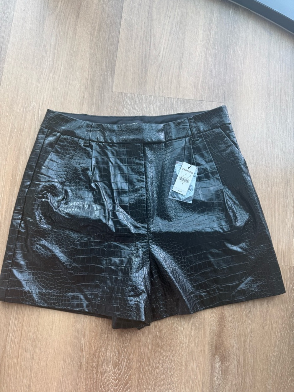 Express Black Faux Croc High-Rise Women's Shorts